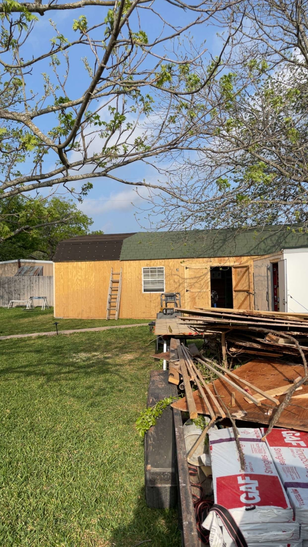 Demolition debris loaded beside a Waco property